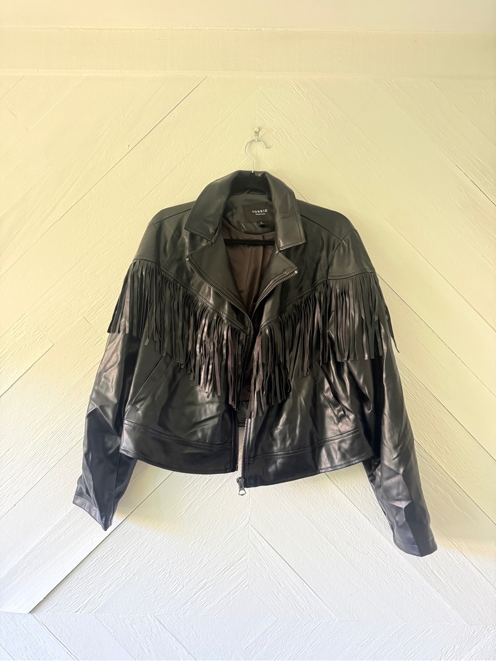 torrid Black Leather Fringe Moto Jacket